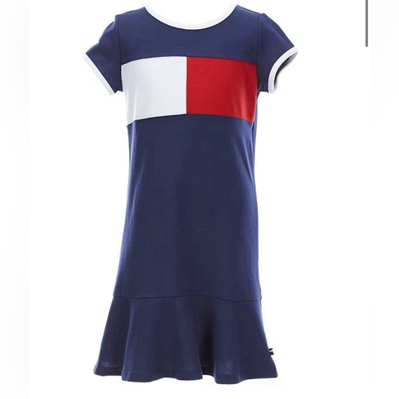 90s chic Girls Tommy Hilfiger Classic Logo Dress - Red White Blue - Small (7) - Picture 1 of 6
